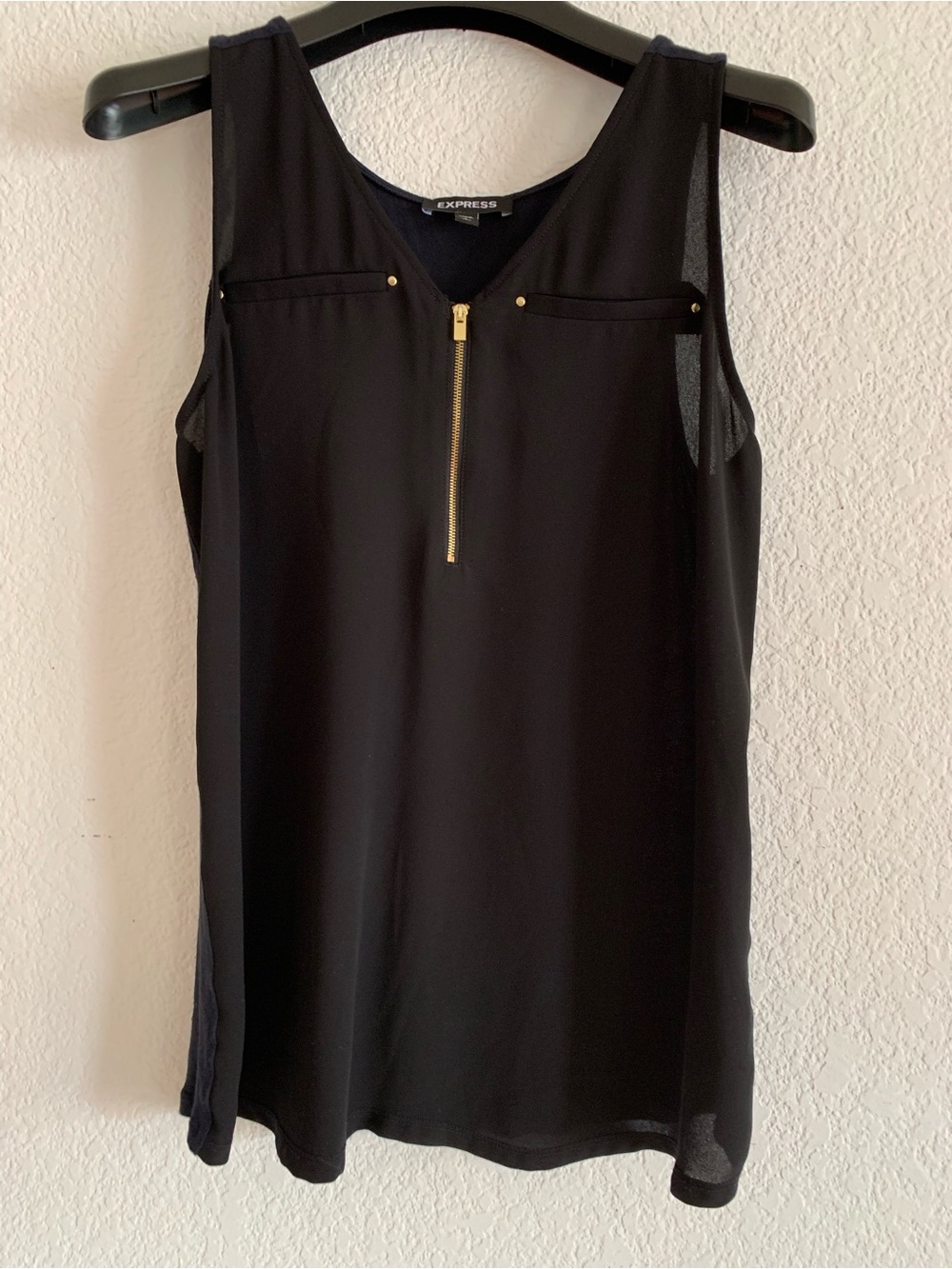 Express Black Sleeveless Zip-Front Camisole with Gold Hardware